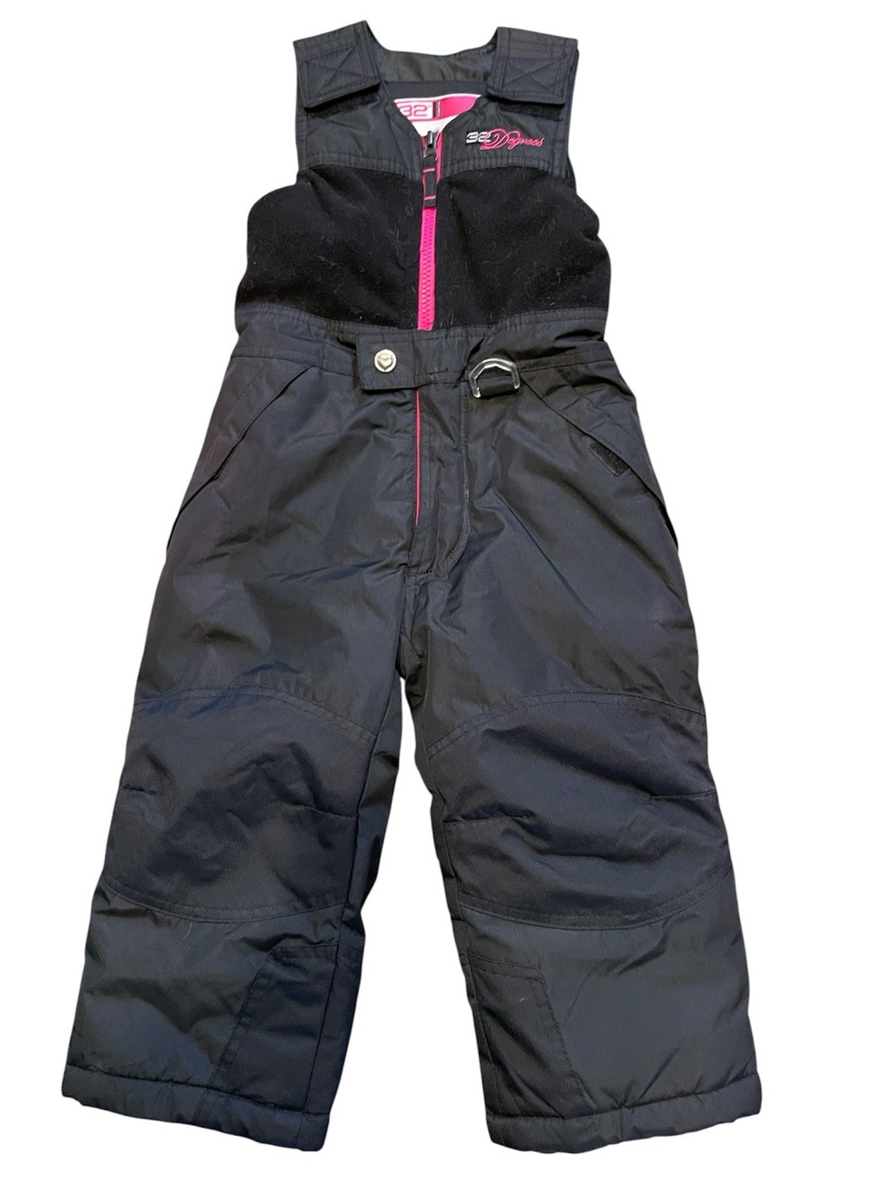 32 Degree Toddler Weatherproof Black Pink Trim‎ Snow Bibs Pants 3T